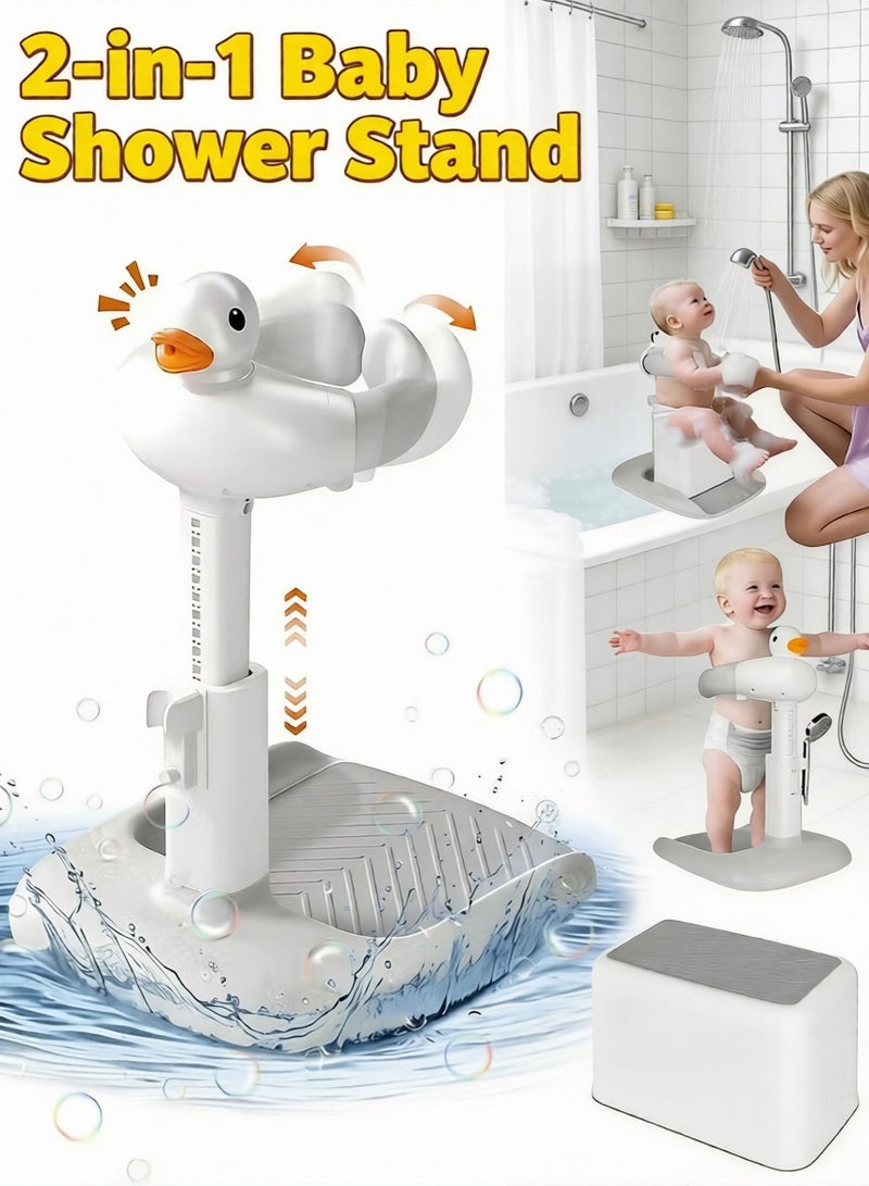 Beauenty Baby Shower Stand with Support Stool, Emeralune Baby Bath Adjustable Toddler Shower Stand Shower Standing Support and Anti-Slip, Anti-Dumping, Easy to Clean, Ideal Gift for Infants 6-36 Months - Image 1